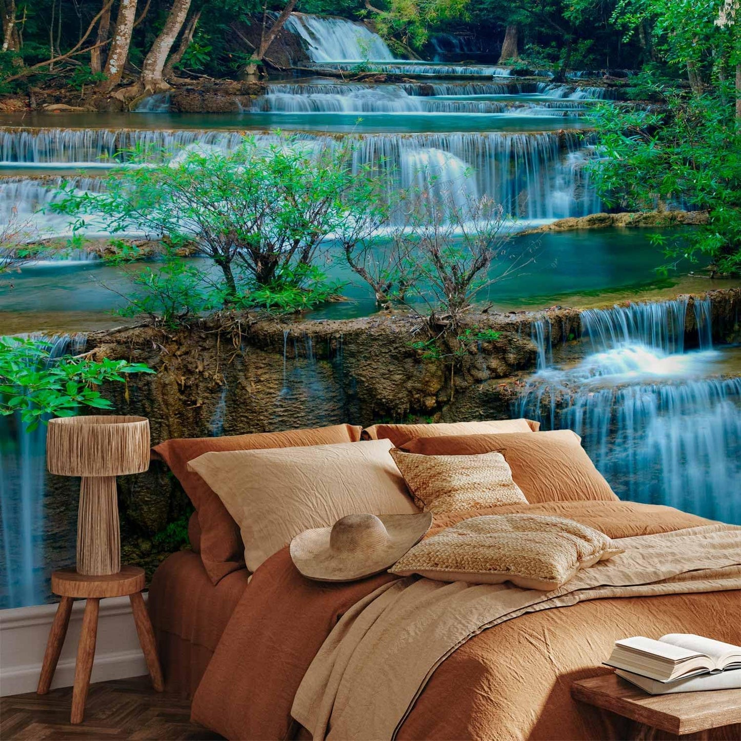 artgeist Wall Mural Waterfall Landscape 216x98 in - XXL Non-Woven Corner Wallpaper Fleece Angle Wall Decor Photo Print Picture Image Design Modern Forest Nature Tree c-B-10073-a-a