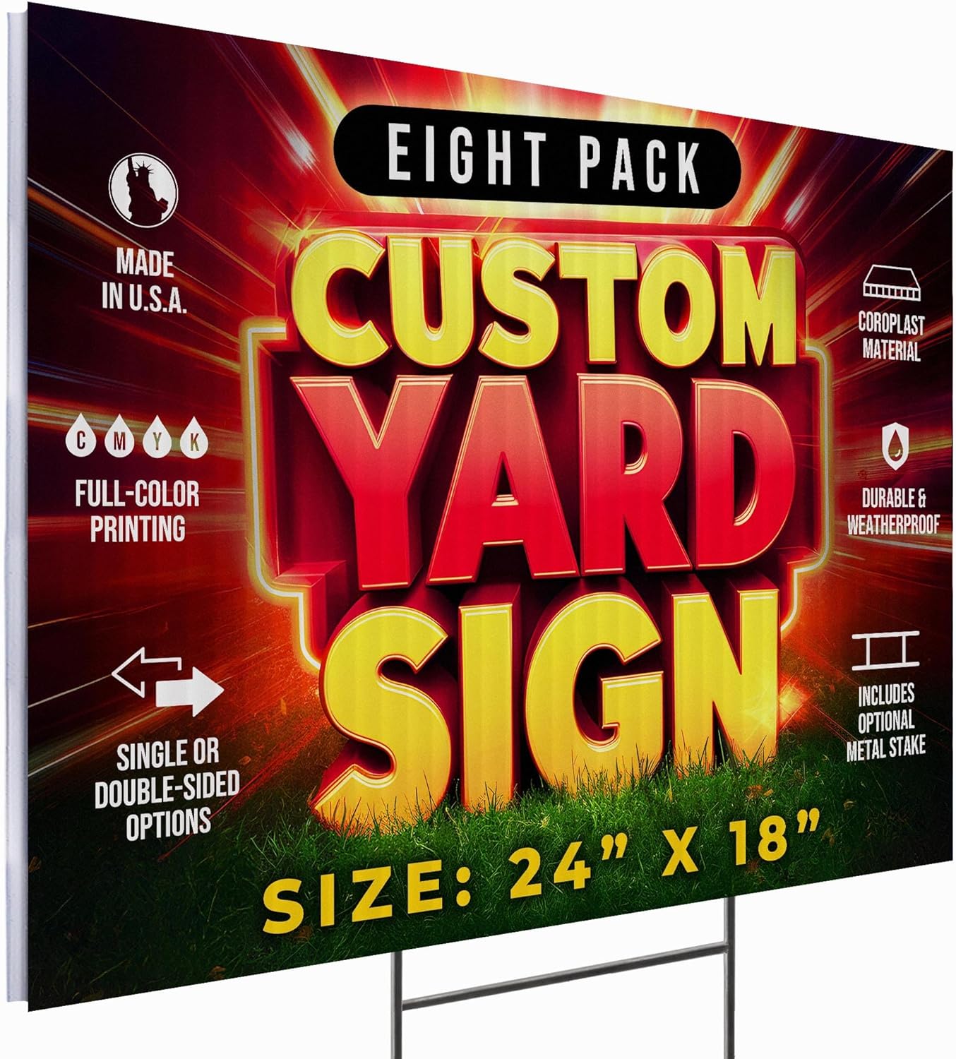 8 Pack 24"x18" Custom Yard Signs with Stakes, Personalized Yard Signs for Outdoors, Customized Full Color Print Corrugated Signs for Business