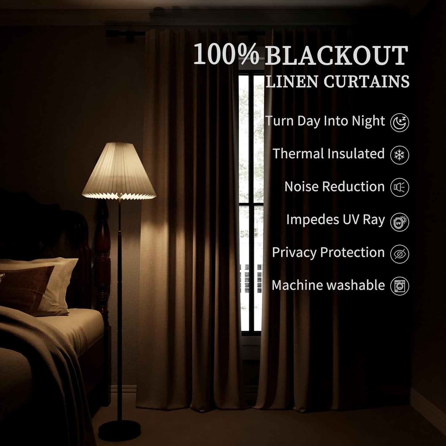 BOODII Christmas Curtains Olive Green Black Out Linen Curtains 84 Inch Length 2 Panels Set Back Tab Rod Pocket Curtain Thermal Insulated Noise Reduction Drapes for Farmhouse Living Room Loden, 52x84