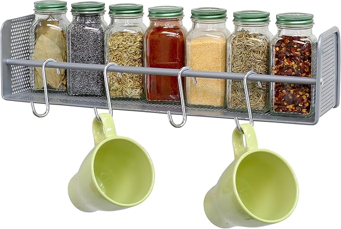 Simple Houseware Wall Mounted Spice Rack, Silver, Set of 2