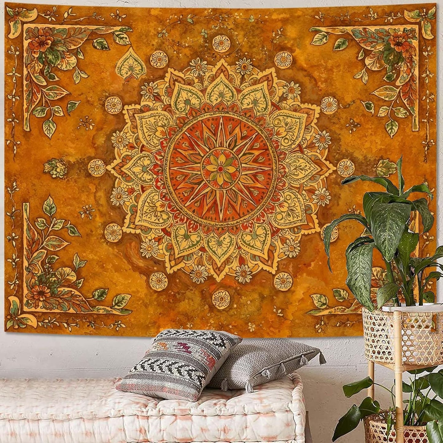 Lunerfex Floral Mandala Tapestry Boho Tapestry for Bedroom Brown Tapestries Wall Hanging Living Room Wall Art and Home Decor 60x80