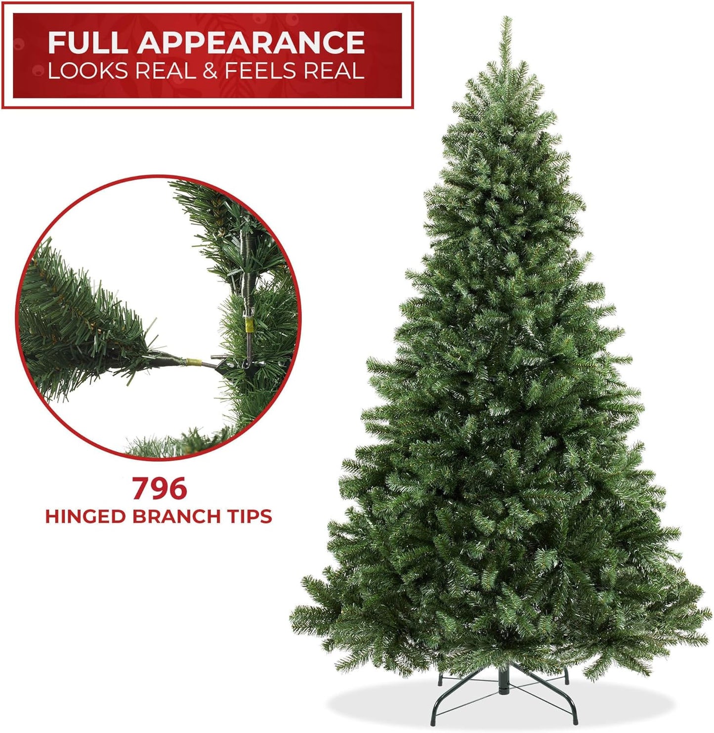 Casafield 6FT Realistic Green Spruce Artificial Holiday Christmas Tree with Sturdy Metal Stand