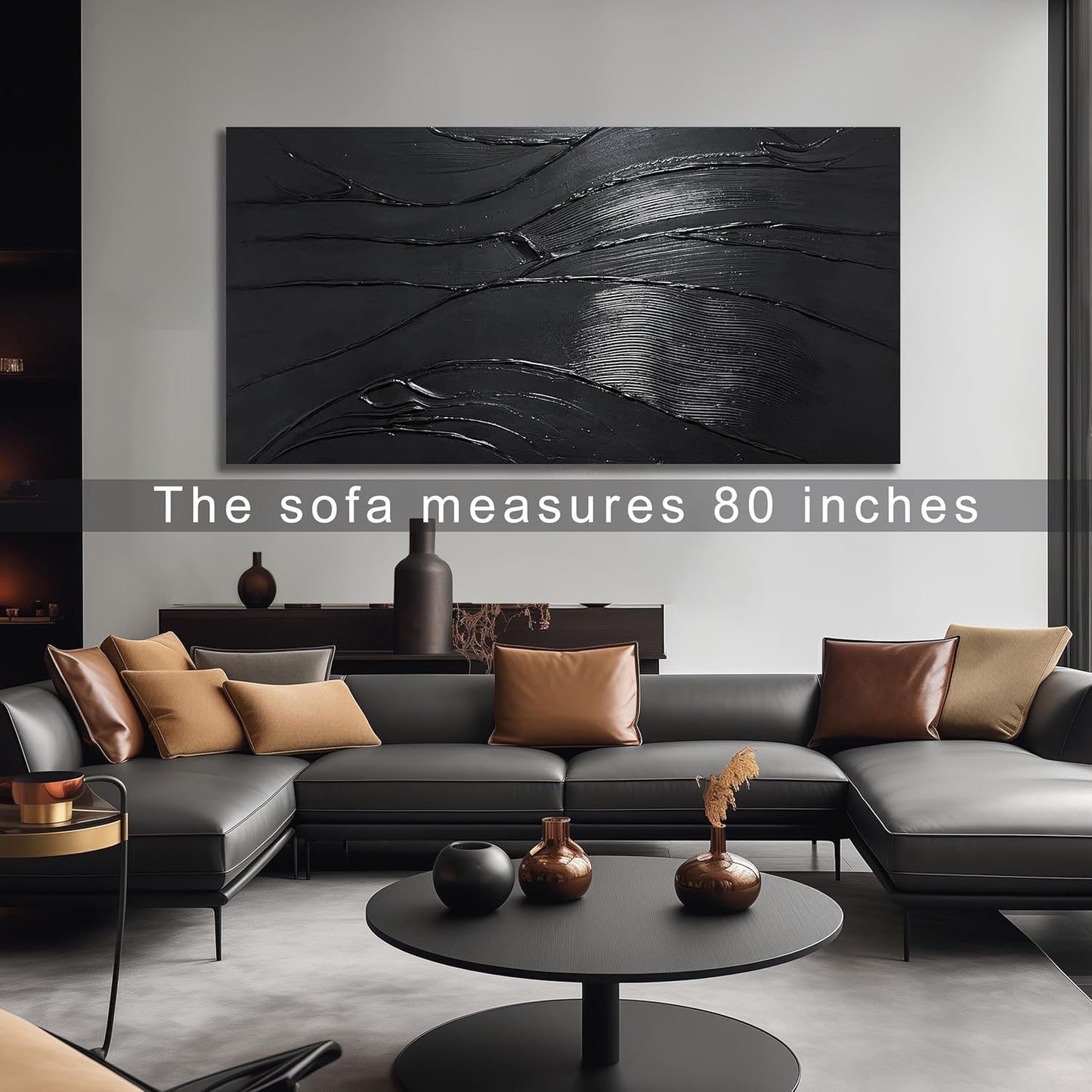 Modern Oil Painting Wall Art For Living Room Black Abstract Canvas Wall Art For Office Huge Artwork For Hotel Size 36 x 72 Inch