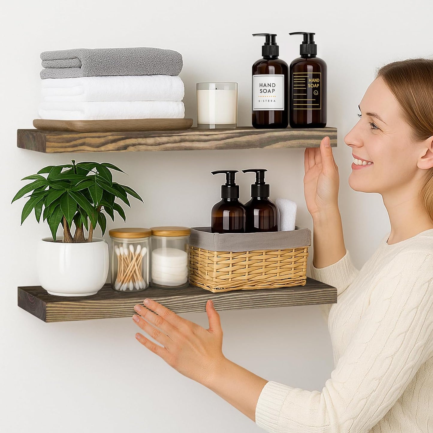 BGMG Wood Floating Shelves 30 inch for Wall Set of 2, Rustic Wooden Wall Mount Shelves for Bathroom Living Room Bedroom Kitchen Farmhouse -30x 6.7 x1.25 inch- Walnut Color