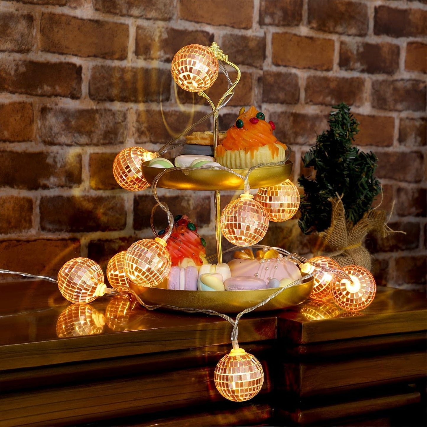 Zhanmai 30 LED Disco Ball String Lights Decor Lighted Mini Mirror Disco Balls Ornaments for 70s 80s Party Supplies Club(1.57 Inch Ball,Rose Gold)