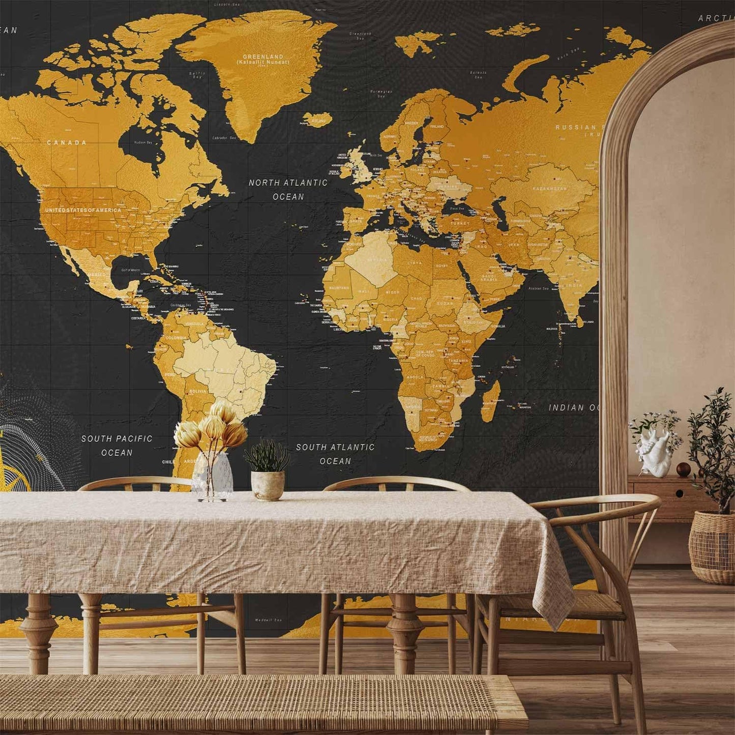 artgeist Premium Wall Mural World Map 177x124 in - XXL Non-Woven Wallpaper Fleece Wall Decor Photo Print Picture Image Design Home Map of The World k-A-0130-a-a