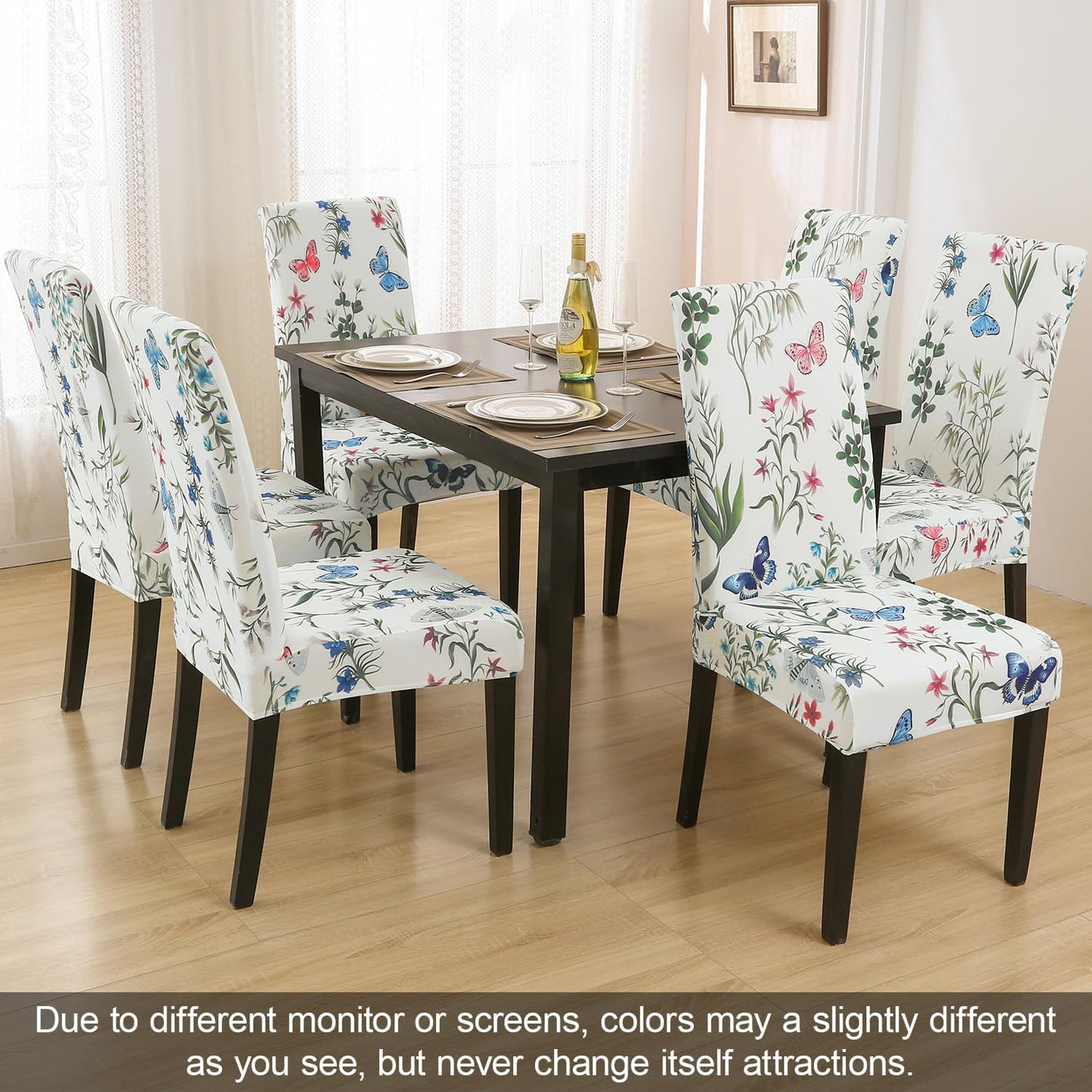 JQinHome Pattern Chair Covers for Dining Room Set of 6, High Stretch Removable Washable Parsons Chair Slipcover for Home Party Hotel Wedding Ceremony (Flowering Butterflies,6PCS)