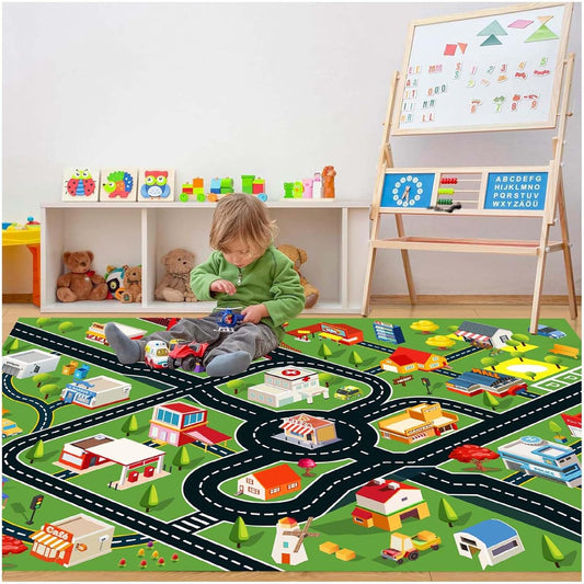 Kids Rug Car Rugs for Kids Toy Cars Play Mat with Rubber Backing City Life Road Rug for Cars Fun City Map for Carpet for Bedroom Boys (RED-Rug, 6.6x9.8ft)
