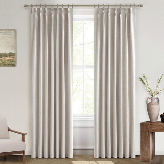 95 Inch Curtains 2 Panel Set,Boho Linen Thick Textured Window Treatments Curtains for Track System Pinch Pleated Draft Blocking Weather Drapes Patio Door/ Nursery Blackout 95 Inches Long Drapes