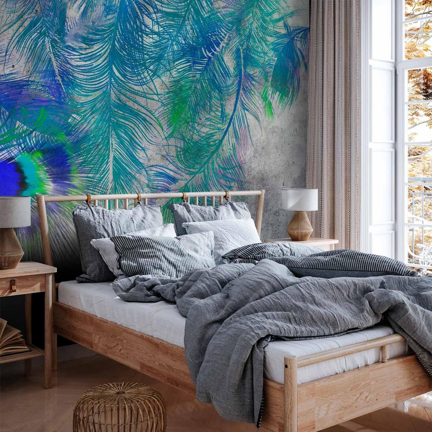 artgeist Wall Mural Cement Feather 98x69 in - XXL Non-Woven Wallpaper Fleece Wall Decor Photo Print Picture Image Design Landscape Colorful Abstract n-A-1488-a-a