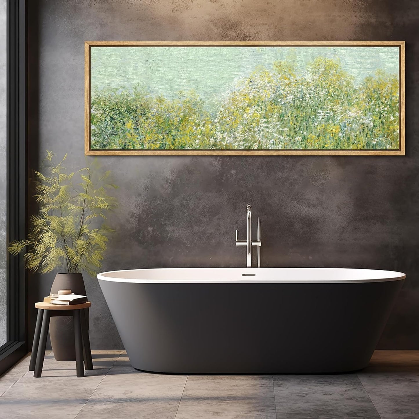 MUDECOR Large Framed Canvas Print Wall Art Lush Summer Garden with Blooming Trees Antique Retro Fine Art Illustrations Decorative Colorful for Bedroom - 60"x20"