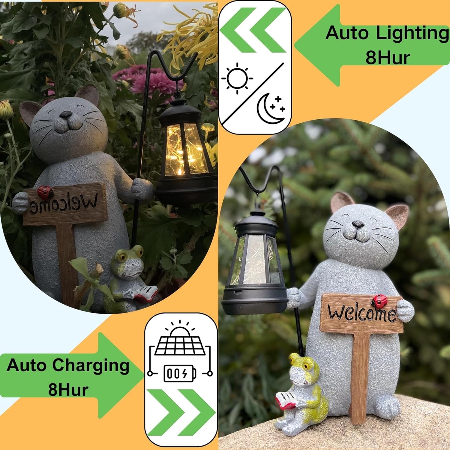 Cat Garden Statue with Solar Lantern: Cat Outdoor Figurine Decorations -Solar Garden Statue Decor for Patio,Balcony,Yard, Lawn - Gift for Mom, Grandma,Women, Housewarming,Birthday