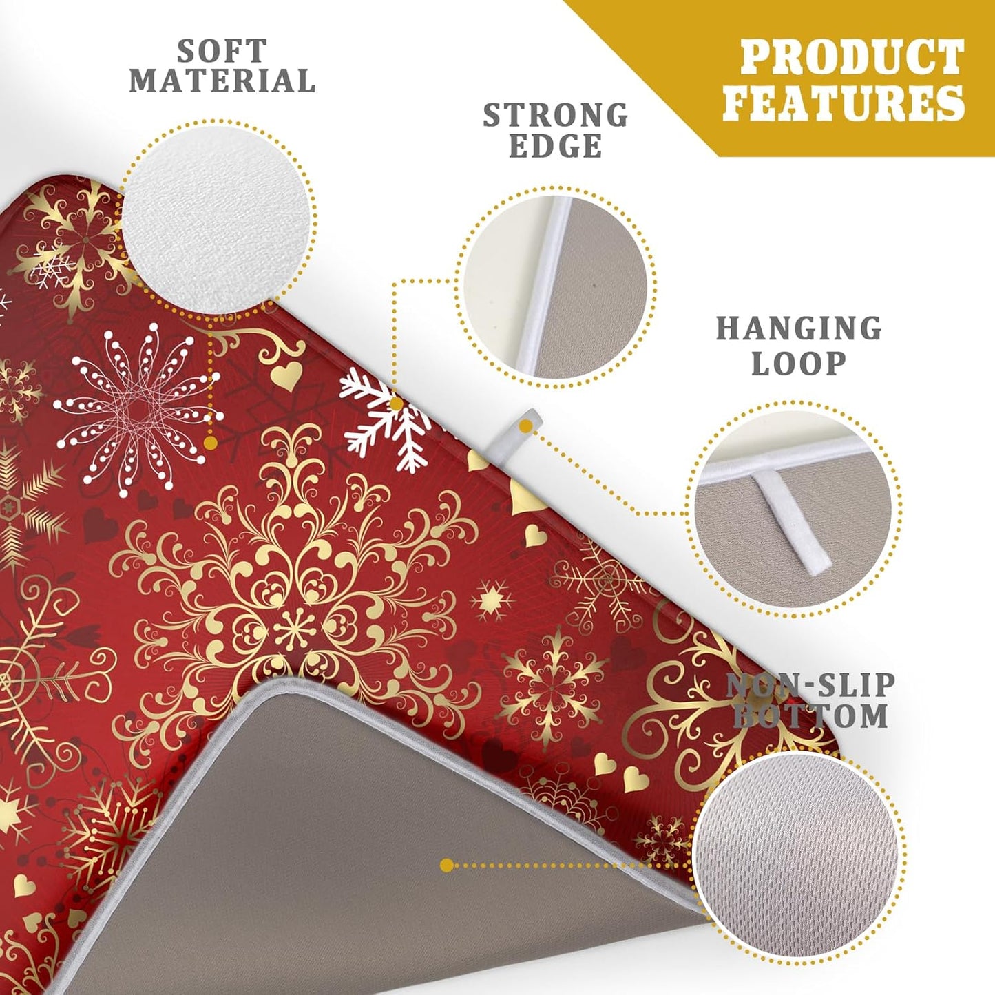 Red Snowflake Dish Drying Mat for Kitchen Counter Holiday Super Absorbent Reversible Microfiber Kitchen Countertop Protector Dishes Pad Large 18x24 inch