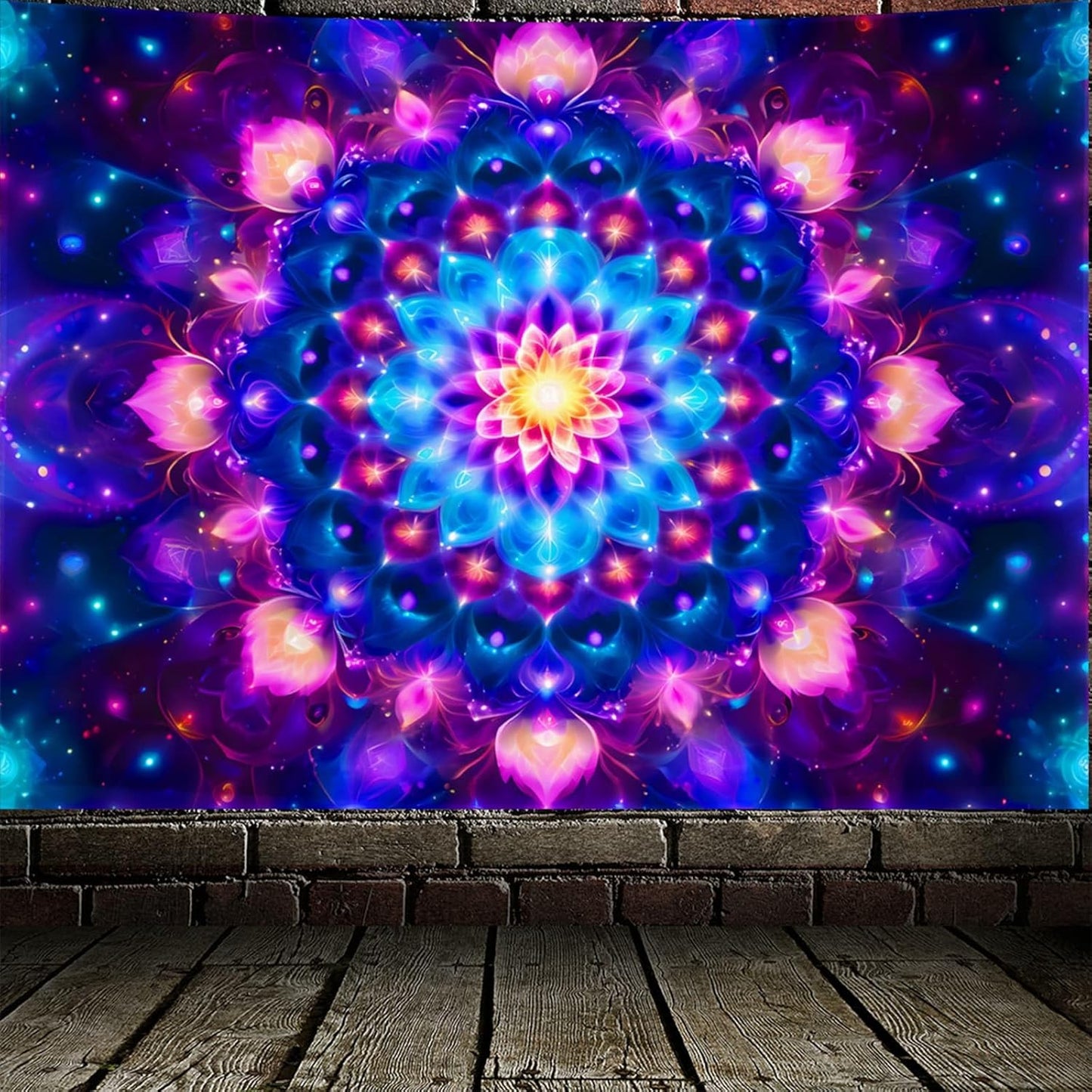 PSYHILAR Blacklight Mandala Tapestry for Bedroom, Psychedelic Black Light Posters for Adults and Teens, Colorful UV Reactive Aesthetic Bohemian Art Wall Hanging Decor (90 x 70 Inches)
