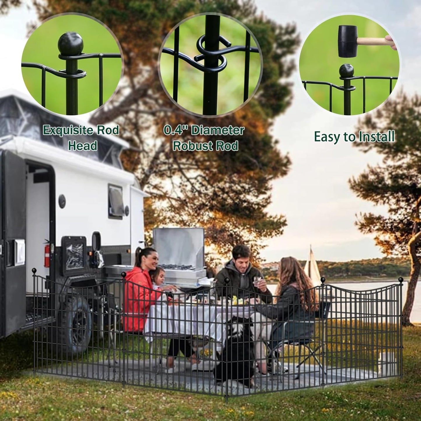 10 Panels Decorative Garden Fence with Gate, 32 in(H) X 23.6 ft(L) No Dig Dog Fence Animal Barrier Outdoor for Yard, Rustproof Metal Garden Edging and Borders, Temporary Fencing Stakes