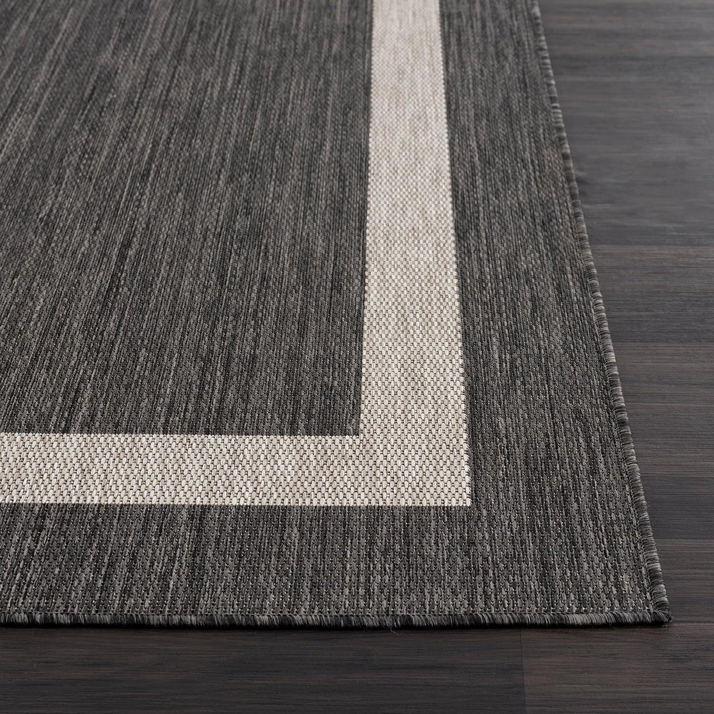 CAMILSON Outdoor Rug 10x14, Large Modern Outside Rugs for Patios Porches Waterproof Durable Washable Non-Shedding, Easy-to-Clean Indoor Outdoor Area Carpet (10 x 14, Bordered - Dark Gray/Light Gray)