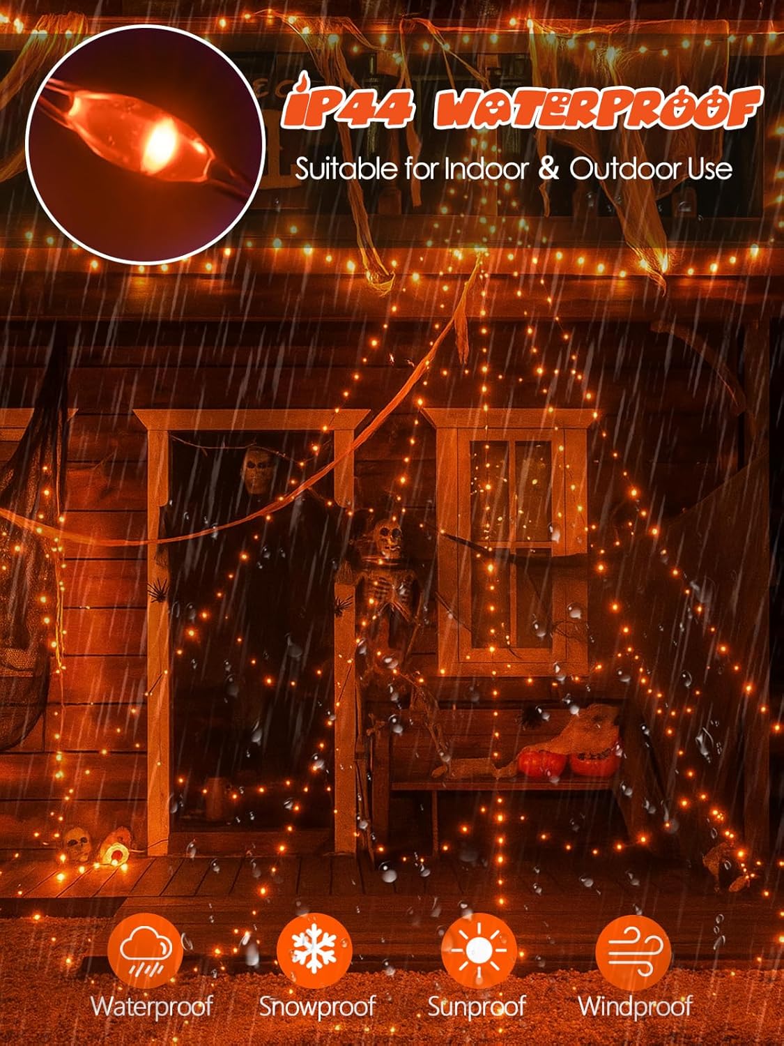 4 Pack 20FT 60LED Halloween Battery Operated Fairy Lights with Timer, Waterproof Battery String Lights Outdoor Indoor, Battery Twinkle Lights for Bedroom Wedding Birthday Party Halloween (Orange)