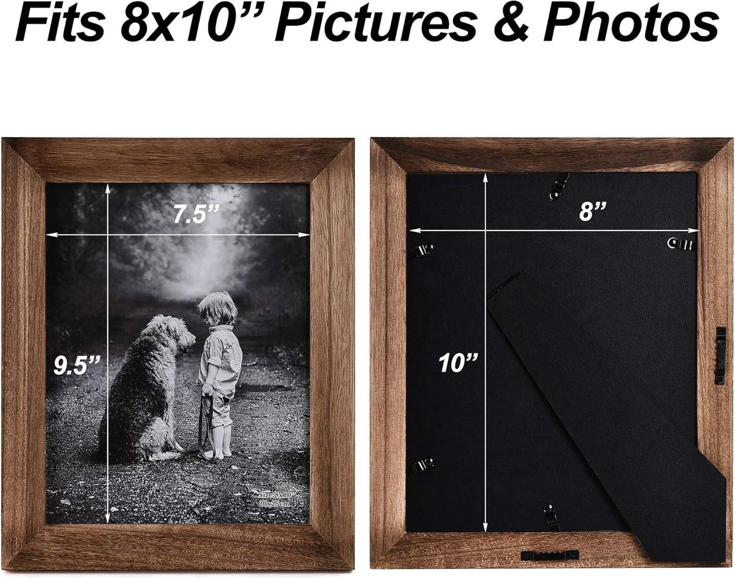Yaetm-8x10 Picture Frame, Natural Solid Wood Photo Frame Display for Tabletop And Wall High Definition Glass Carbonized Black(2 pack)
