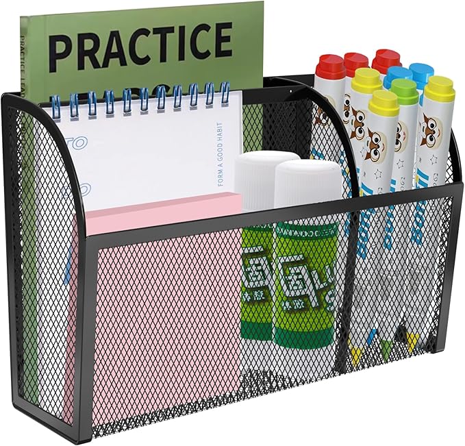 Magnetic Pencil Holder-Magnetic Basket for Fridge 3-Grid Mesh Magnetic Pen Holder for Refrigerator, Extra Strong Magnets Mesh Marker Holder Locker Accessories Organizer for Whiteboard