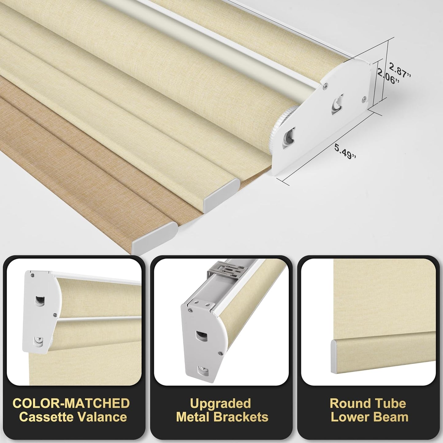 BERISSA Cordless Dual Roller Shades with Cassette Valance,Blackout and Light Filtering,Day and Night Shades for Home Office Door,Linen Beige.60 W x 86" H