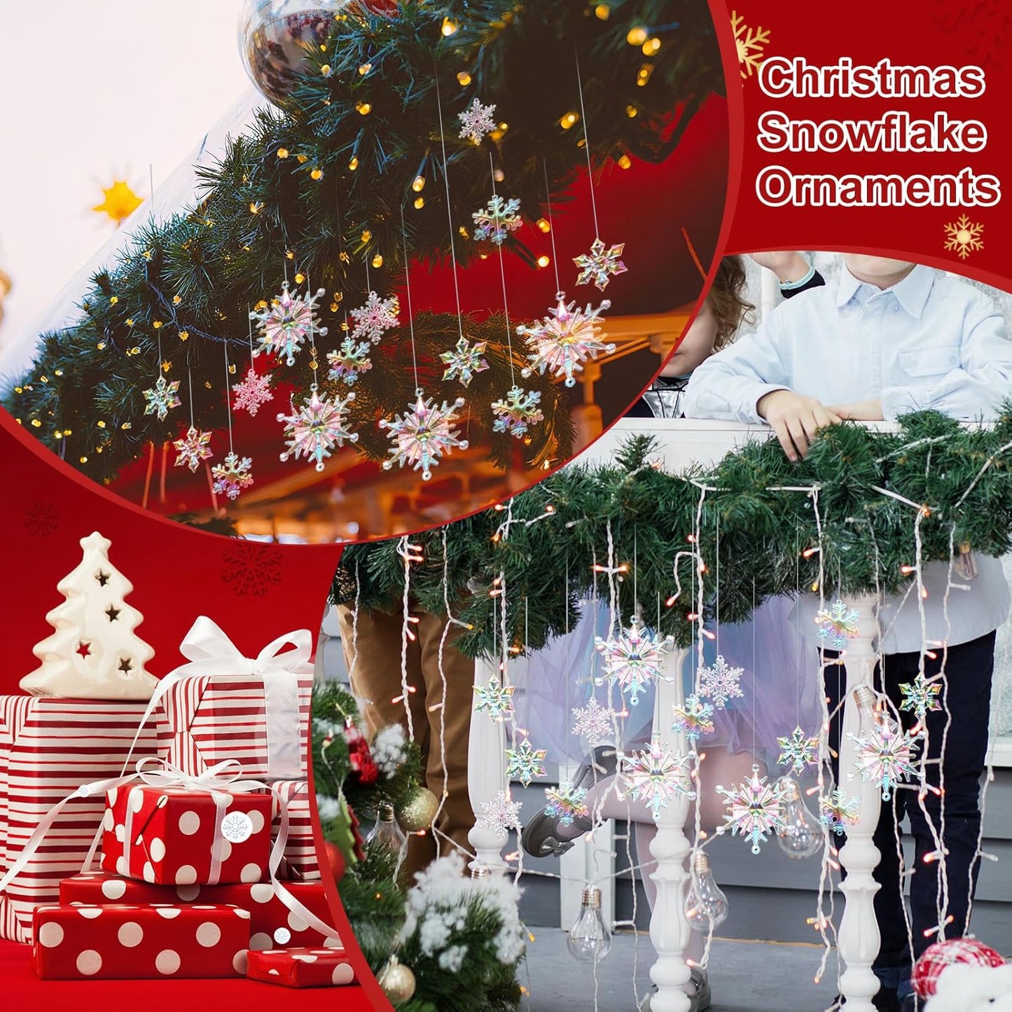 Dilunave 40 Pieces Christmas Snowflake Ornaments Acrylic Christmas Tree Decorations Crystal Snowflakes Translucent Winter Hanging Ornament for Tree(Iridescent)