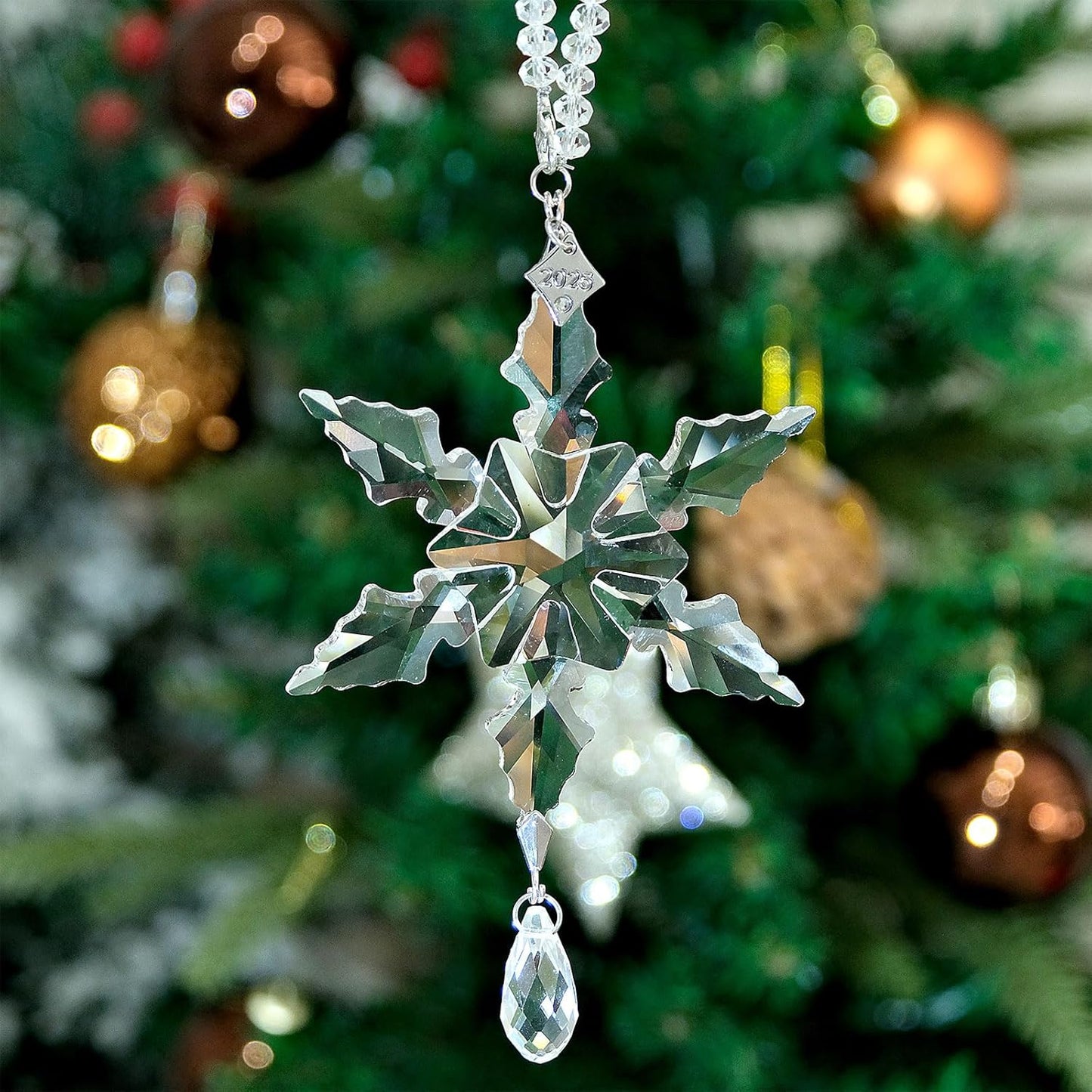2025Annual Christmas Ornaments Crystal Snowflake Star - Christmas Tree Ornaments Pendant Sun Catcher Home Hanging Decor (2025 White Crystal 2 Layers)