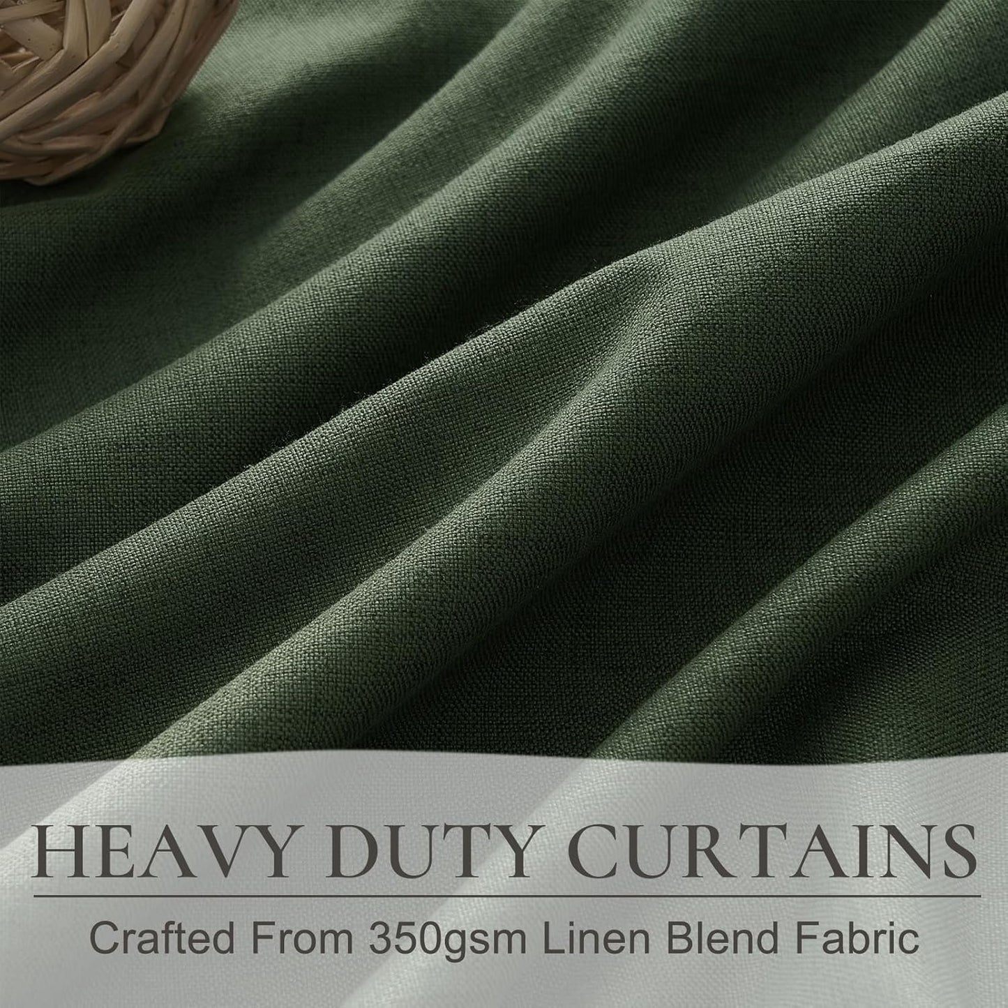 Decorative Blackout Curtains 95 Inches Long for Bedroom, Olive Green Pinch Pleated Textured Linen Blended Window Curtains 95 inch for Living Room Darkening Drapes with Hooks 2 Panels (40" Wx95 Lx2)
