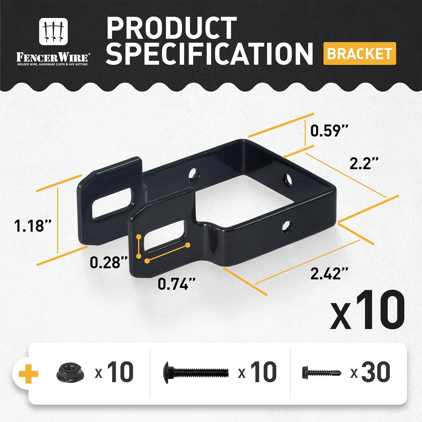Fencer Wire Heavy Duty Garden Fence Bracket Set, 10 Pieces Metal Steel Connectors for Post and Panel Connection, Accessories of Metal Fencing Border