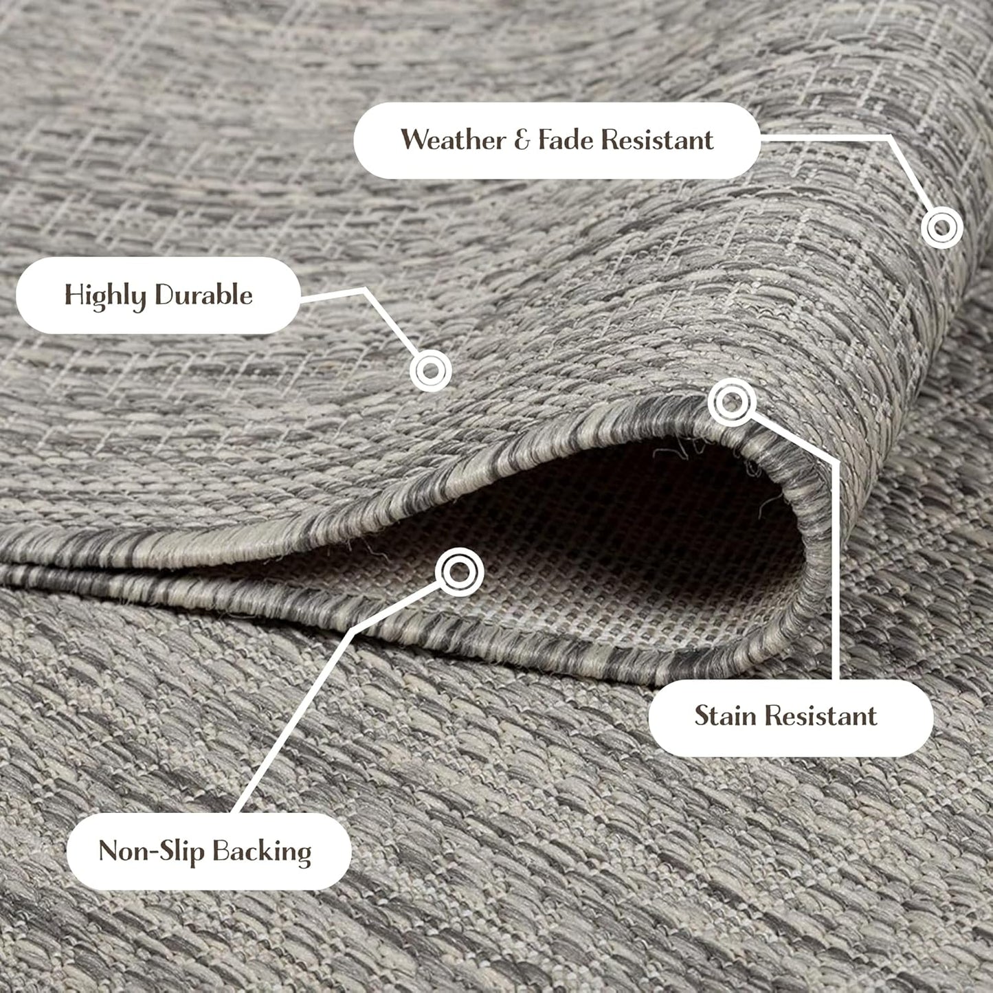 Adiva Rugs Outdoor Indoor Area Rug, Weather Resistant, Easy to Clean, Stain Resistant Floor Mat for Dining Room, Backyard, Deck, Patio (Silver Weiss, 2' x 3')