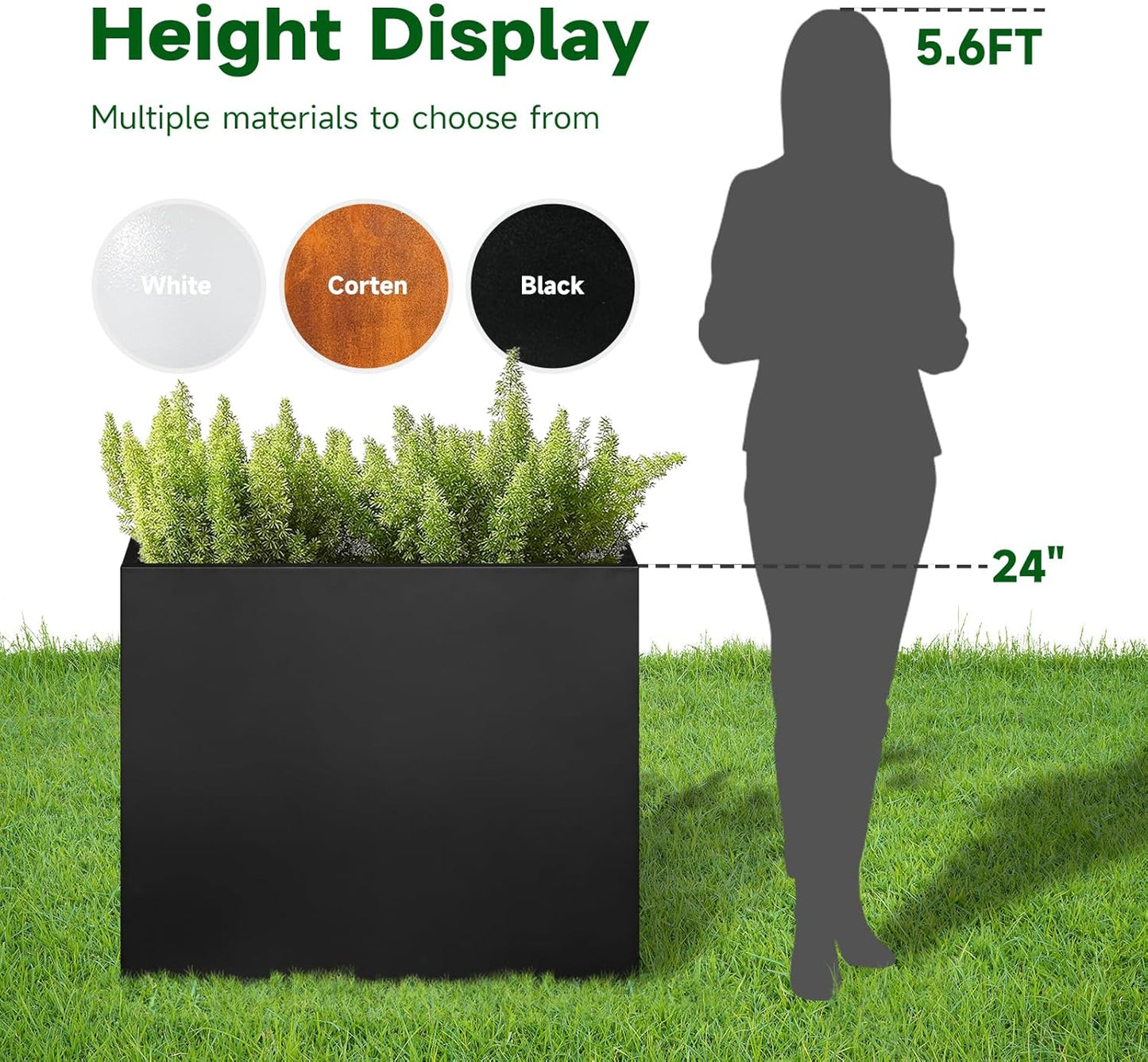 Black Steel Metallic Heavy Planter for Outdoor Plants 30"x12"x24" Outdoor Metal Planter Spliced Flower Pot with Partitions for Outside,Indoor,Garden (Black, 30 * 12 * 24)