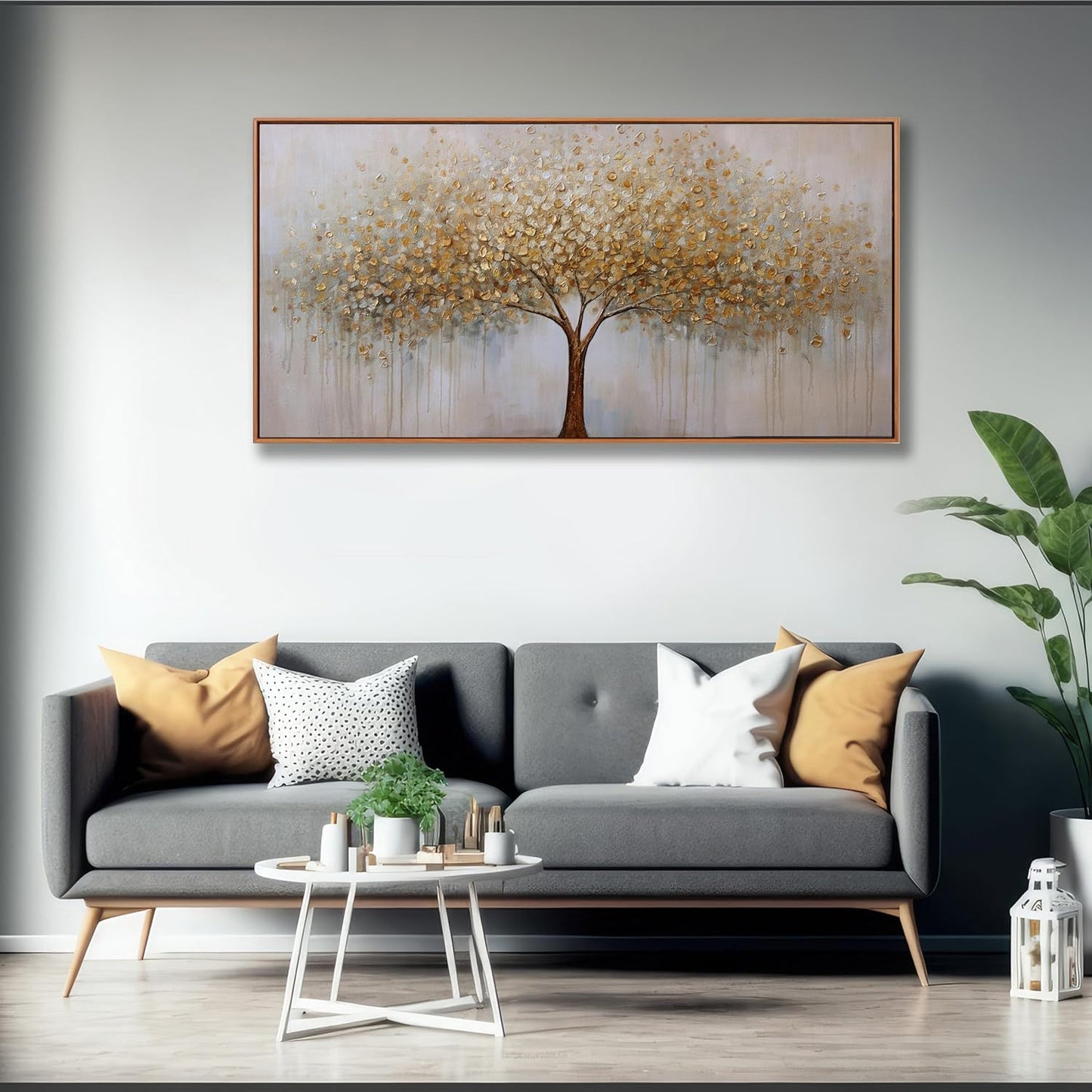 Abstract Wall Art Gold Tree of Life Framed Artwork Canvas Painting Textured Tree Pictures Wall Decor for Living Room Bedroom Dining Room Home Office Decor 20"x40" with Framed