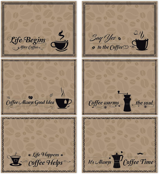 Coffee Bar Placemats Set of 6 Coffee Bar Plastic Table Mats Machine Place Mats Washable Vinyl Accessories Table Decoration for Indoor Outdoor Party Kitchen Dining