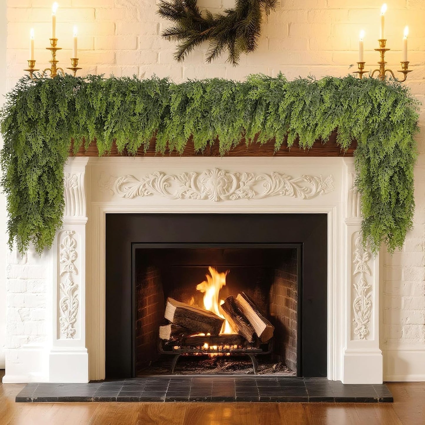 5FT Real Touch Cedar Garland - Artificial Christmas Garland Fake Green Faux Thick and Lush Pine Needles Garlands for Table Fireplace Mantle Holiday Home Indoor Outdoor Decor (1PCS)