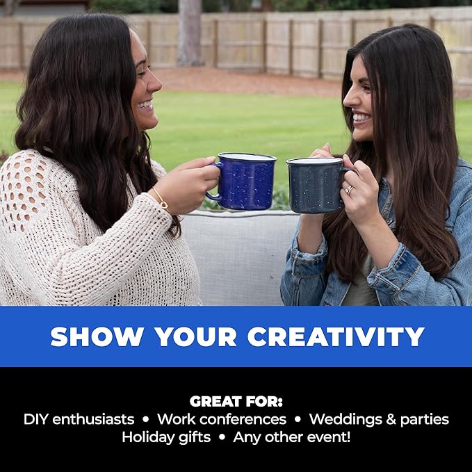 Set of 8 Ceramic Campfire Mugs – 15 Oz, White – Coffee & Tea Cups for Home, Work, Travel, Camping – Customizable, Great for DIY, Events, Companies