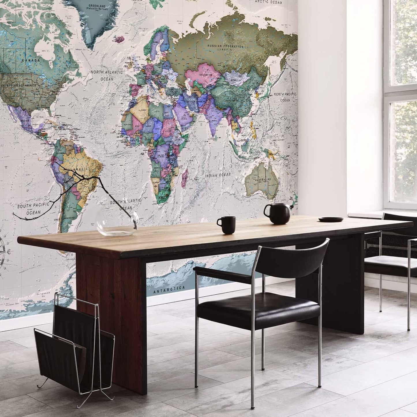 artgeist Premium Wall Mural World Map 98x69 in - XXL Non-Woven Wallpaper Fleece Wall Decor Photo Print Picture Image Design Home Map of The World k-A-0380-a-a