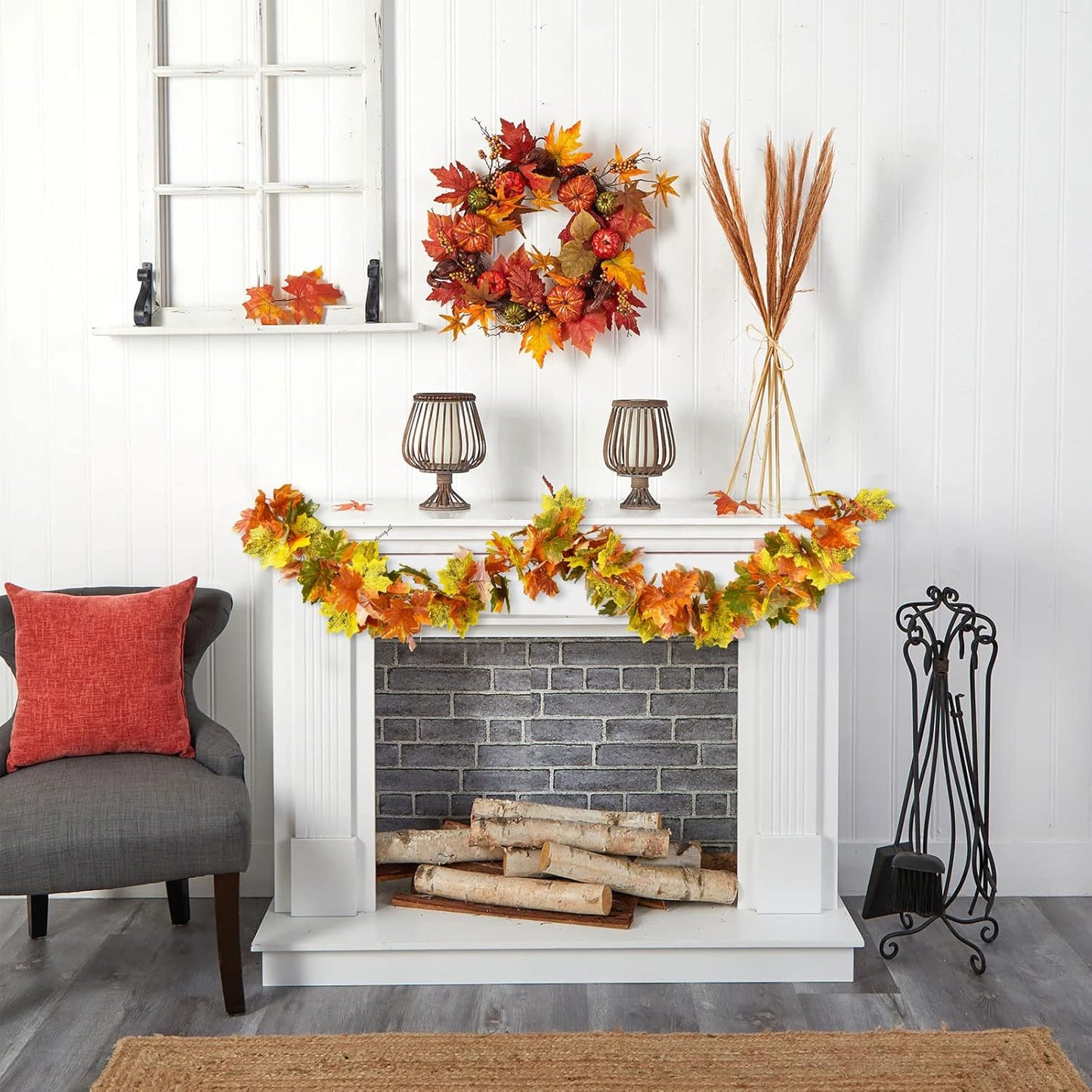 Lvydec 2 Pack Fall Maple Garland Clearance - 5.9ft/Strand Artificial Fall Garlands Assorted Color Leaves Autumn Decor for Home Wedding Halloween Thanksgiving Party