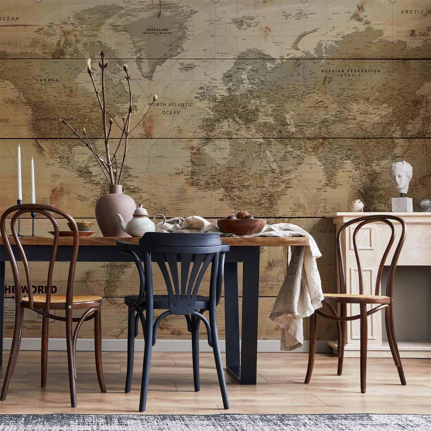 artgeist Wall Mural World Map 135x101 in - XXL Peel and Stick Self-Adhesive Wallpaper Removable Large Sticker Foil Wall Decor Print Picture Image Design Map of The World k-A-0218-a-a