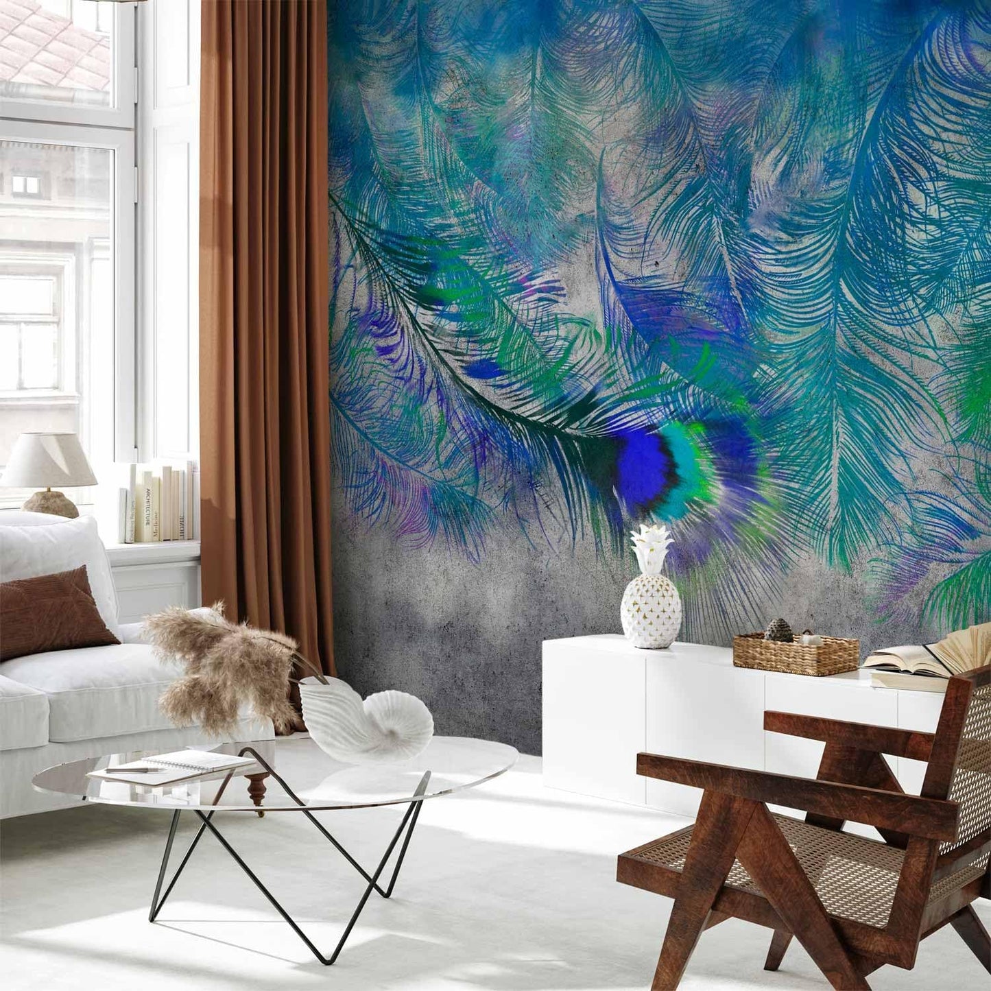 artgeist Wall Mural Cement Feather 177x124 in - XXL Non-Woven Wallpaper Fleece Wall Decor Photo Print Picture Image Design Landscape Colorful Abstract n-A-1488-a-a