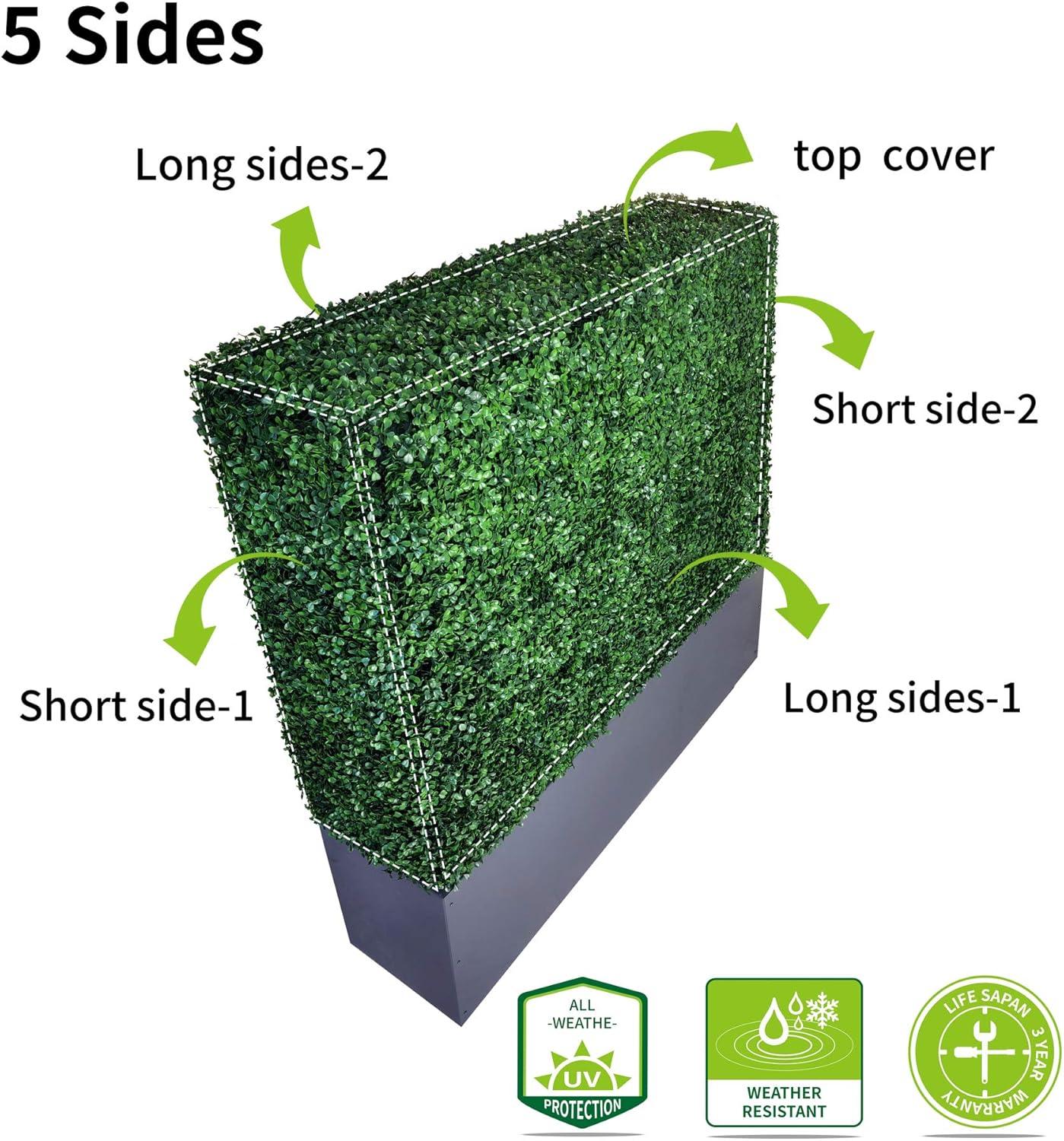 AGPL Upgraded Artificial Boxwood Hedge Wall with Gray Color Planter Box (33.5" Height 48" Width 12" Deep) …