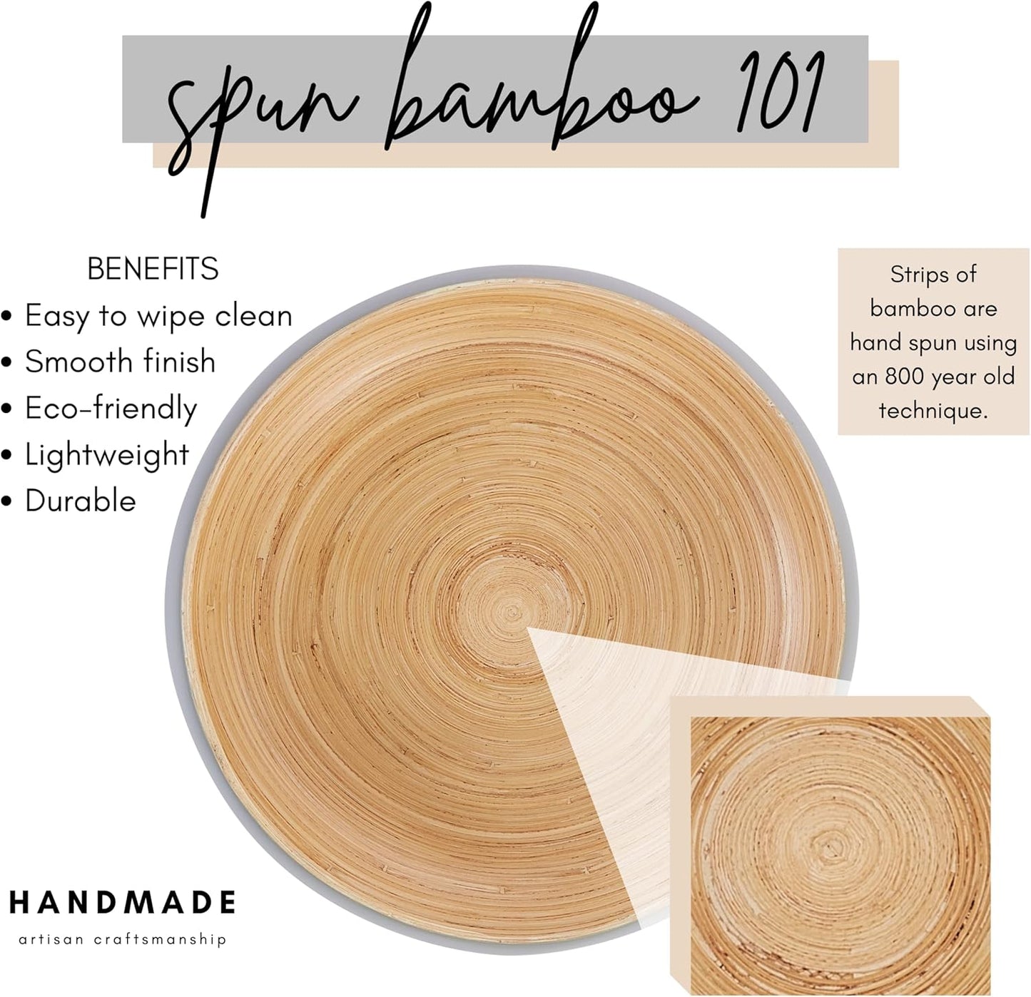 Fruit Bowl For Kitchen Counter, Decorative Bowl, Large Serving Bowl Or Fruit Basket For Kitchen Decor Spun Bamboo (Gray)