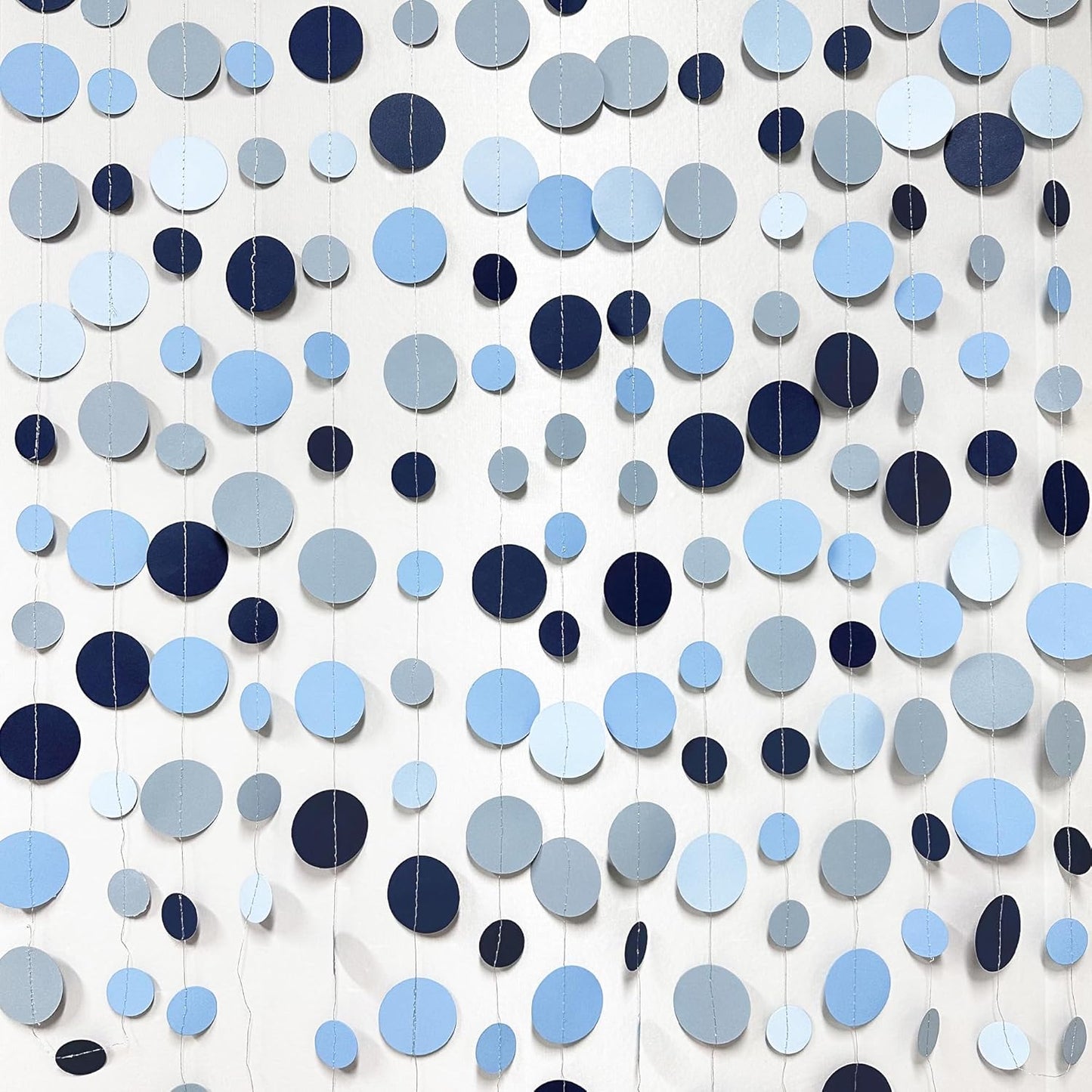 Dusty Blue Party Decorations Navy Blue Circle Dots Garland Gray Blue Hanging Paper Polka Dot Streamer for Wedding Baby Shower Engagement Bridal Shower Birthday Graduation Nautical Theme Party Supplies