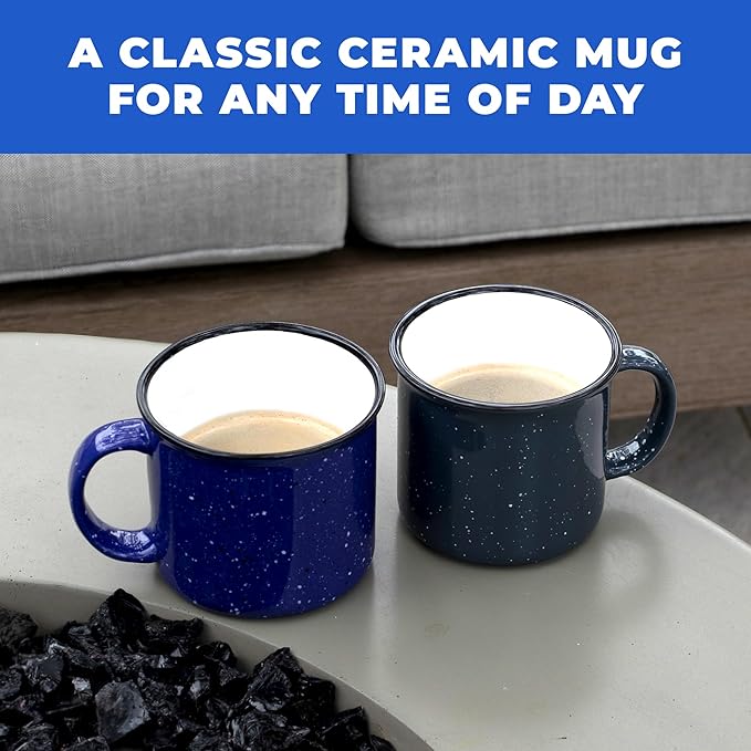 Set of 8 Ceramic Campfire Mugs – 15 Oz, Black – Coffee & Tea Cups for Home, Work, Travel, Camping – Customizable, Great for DIY, Events, Companies