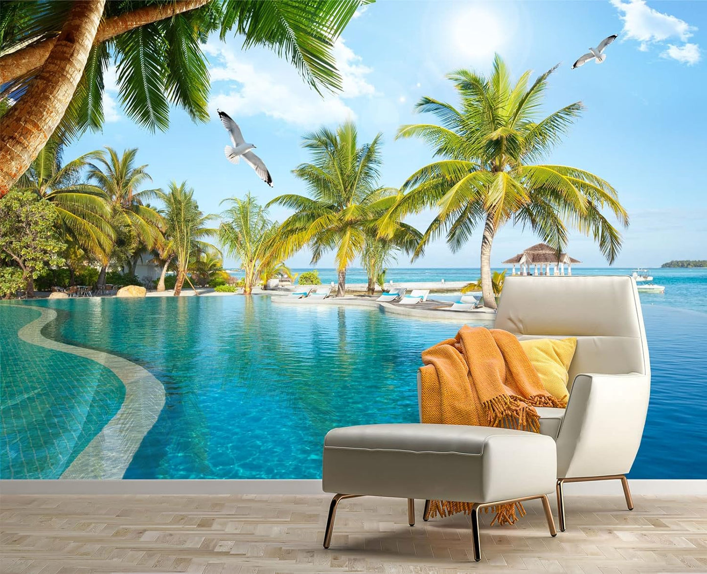 Palm Trees and Blue Sky Summer Island Wall Mural Wallpaper for Bedroom 137" x 100"