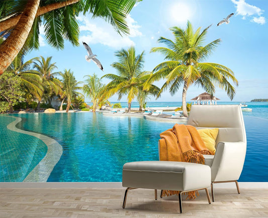 Palm Trees and Blue Sky Summer Island Wall Mural Wallpaper for Bedroom 137" x 100"