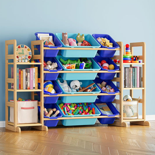 SpaceAid Toy Storage Organizer with 6 Shelves and 12 Bins, Toy Organizers Storage Bookshelf, Kids Bin Shelf Toys Box Bookcase for Bedroom Playroom Organization Room Decor, Blue and Navy Blue