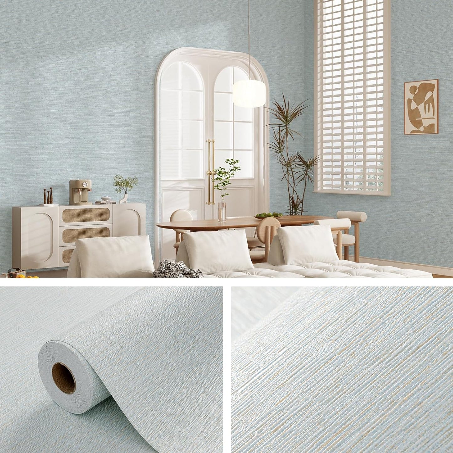 Grasscloth Peel and Stick Wallpaper 20.8"x394" Blue Thick Fabric Textured Linen Classic Faux Grassweave Neutral Removable Wallpaper Vinyl Film Roll for Home Use