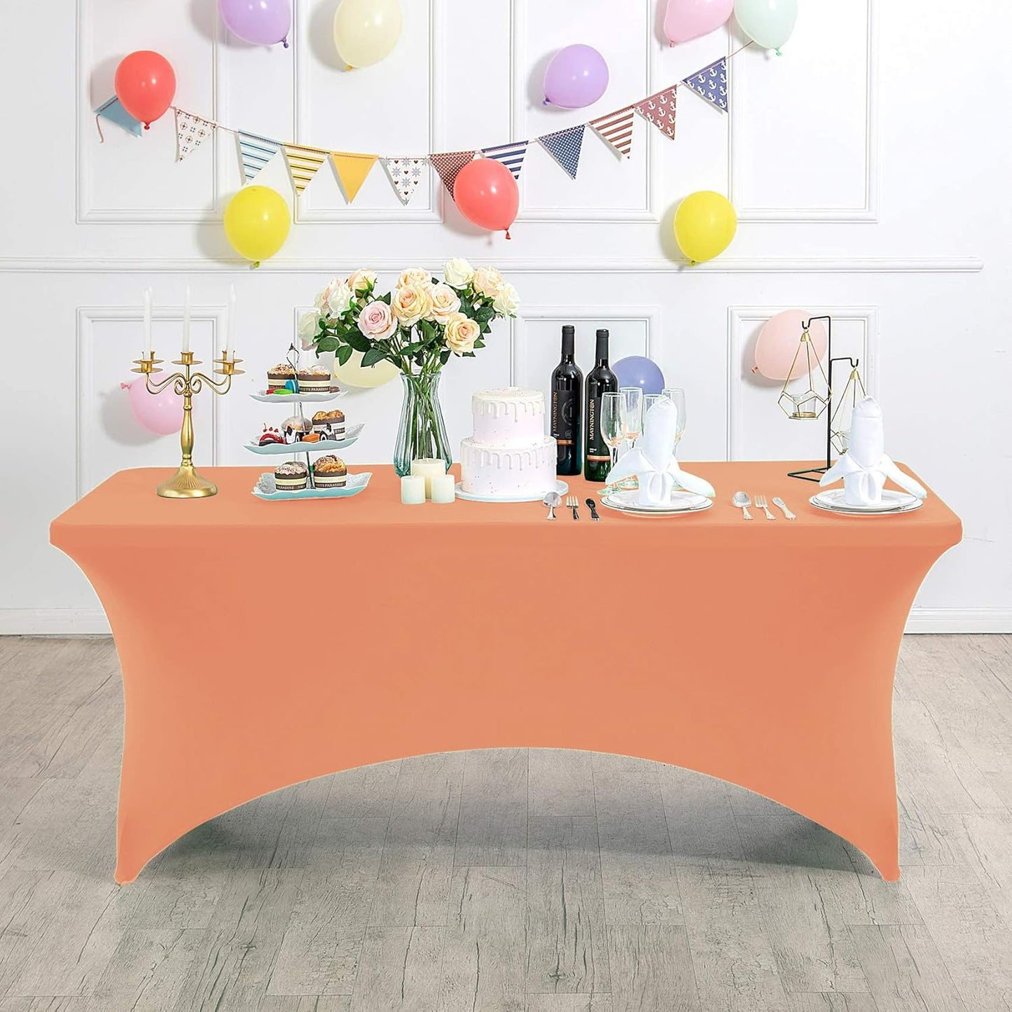 Spandex Table Cover for 6Ft or 4fT or 8ft Table Universal Fitted Stretch Tablecloth for Party, Banquet, Wedding and Events-Peach