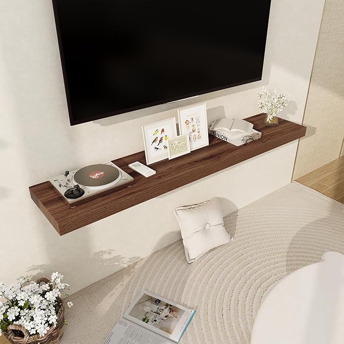 Floating Shelves 55 Inch Long, 12 Inch Deep Floating Shelves for Wall, Rustic Deep Wall Shelf for Fireplace Mantel, 55 x 12 Large Display Shelf for Living Room, Bedroom, Kitchen, Walnut Color, 1 Pack