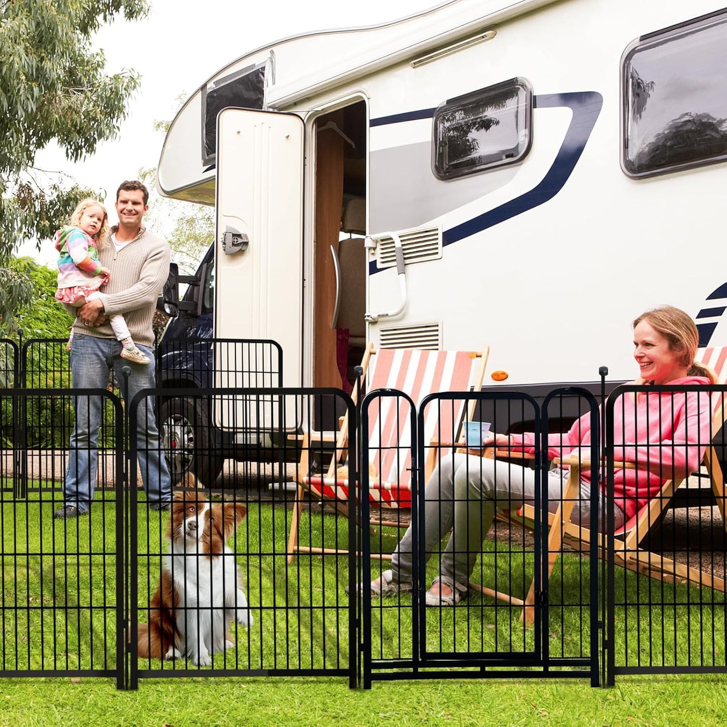 32 in(H) Decorative Garden Fence with Gate, 8 Panels Total 17.7 Ft(L) Heavy Duty Iron Animal Barrier Fence for Yard,Suitable for Indoor Pet Or Outdoor Dog Fencing, Garden Border Fence