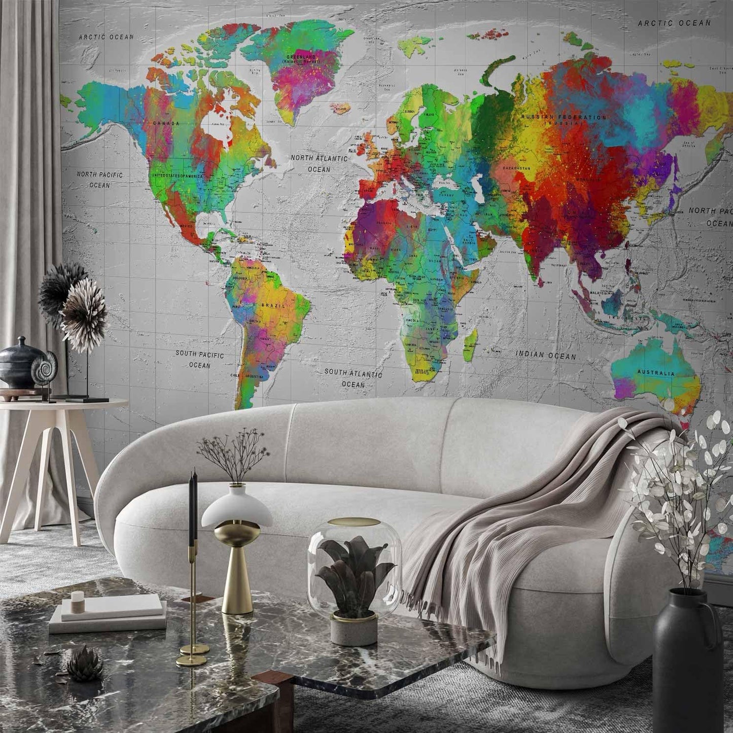 artgeist Premium Wall Mural World Map 79x55 in - XXL Non-Woven Wallpaper Fleece Wall Decor Photo Print Picture Image Design Home Map of The World k-A-0128-a-a